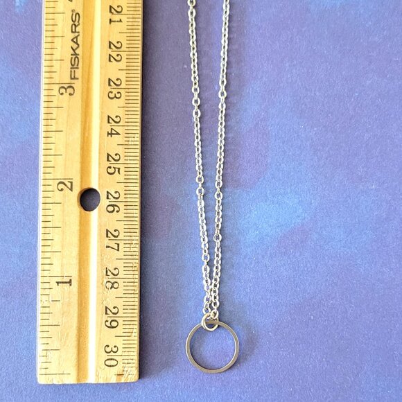CIRCLE Stainless Steel Charm Chain Necklace 18" Minimalist 14mm round - Picture 14 of 16